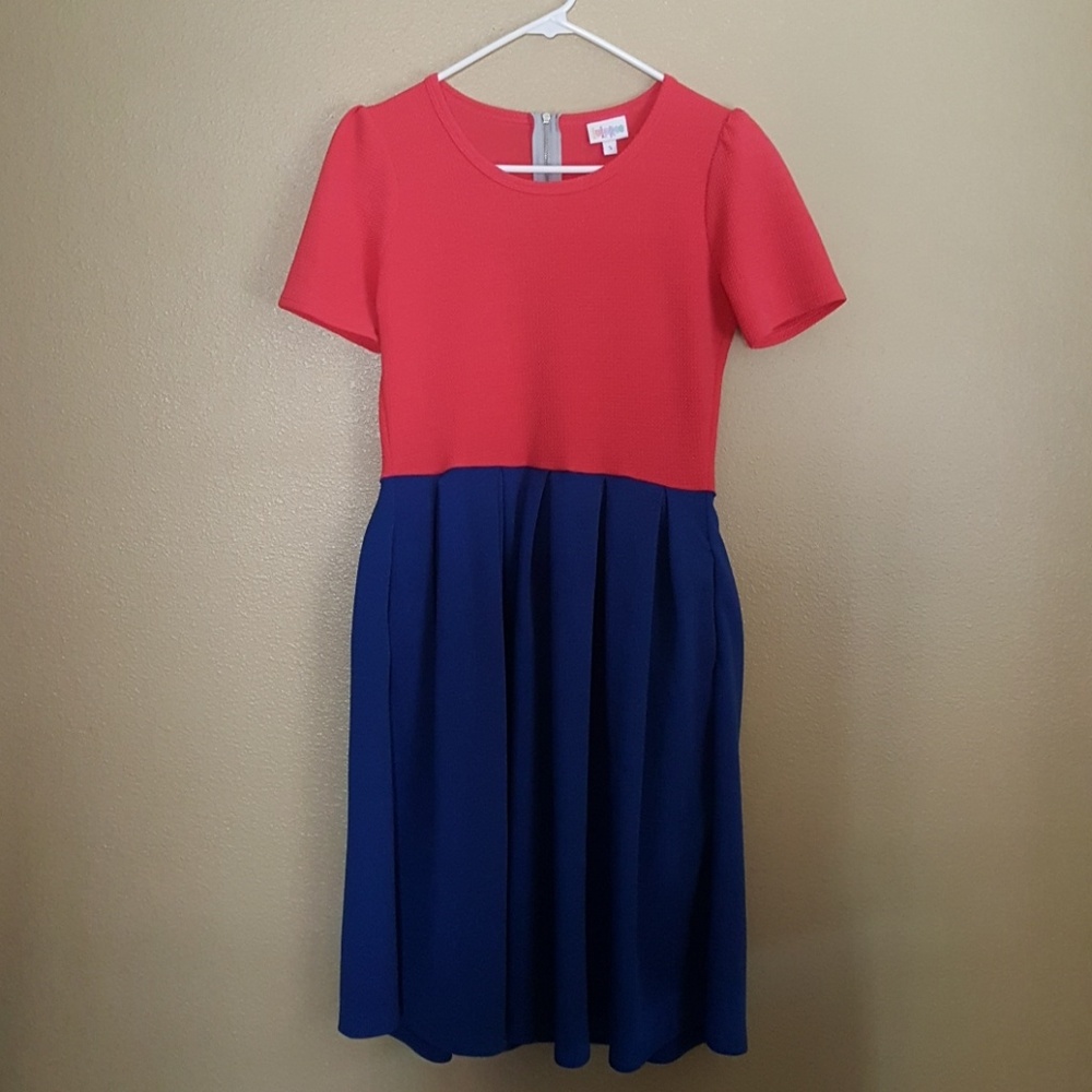LuLaRoe Two-Tone Red and Blue Midi Dress